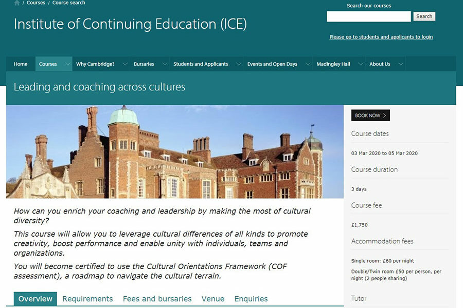 COF certification at the UNIVERSITY OF CAMBRIDGE